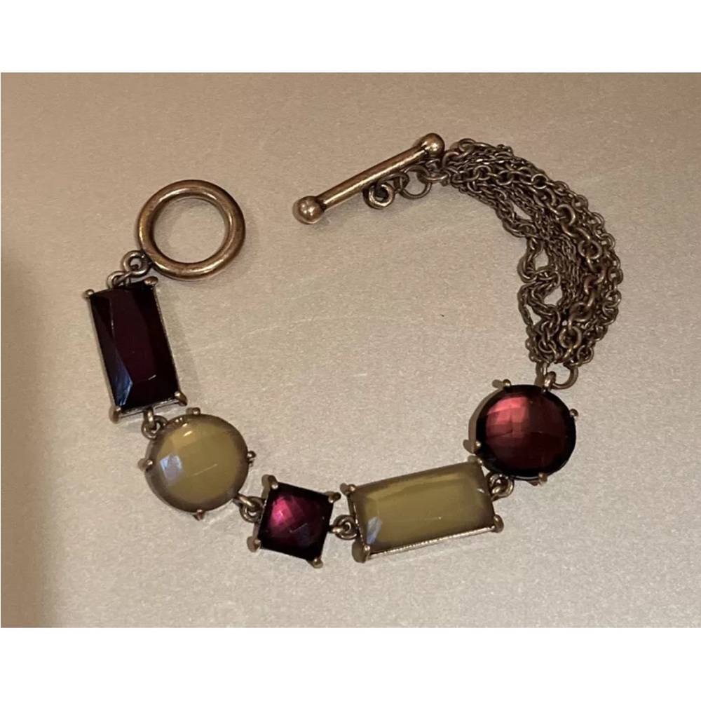 gold copper colored bracelet with mixed stones purple